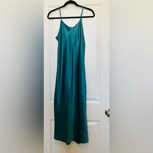 Green Satin Maxi slip dress - Women's vintage Elegant Dress